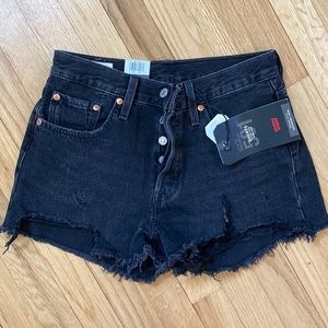 Levi’s High Rise 501 Black Distressed Shorts